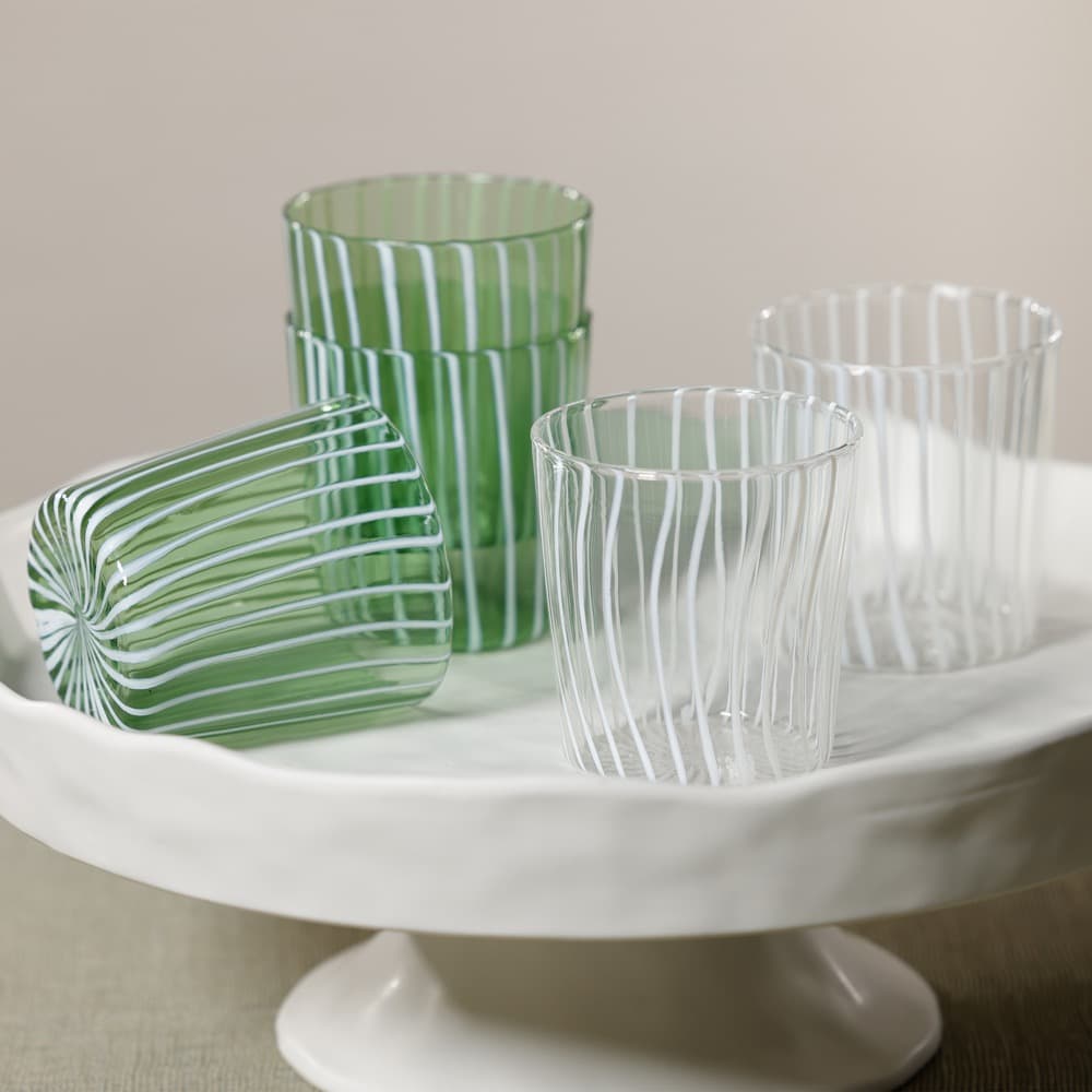 Marina White Stripe Glasses Tumblers in Green Set of 6 by Zodax - Image 2