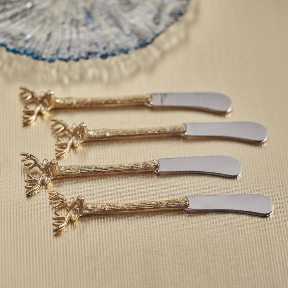 Stag's Head Butter Knives Set of 4 with Champagne Handle and Polished Head by Zodax - Image 2