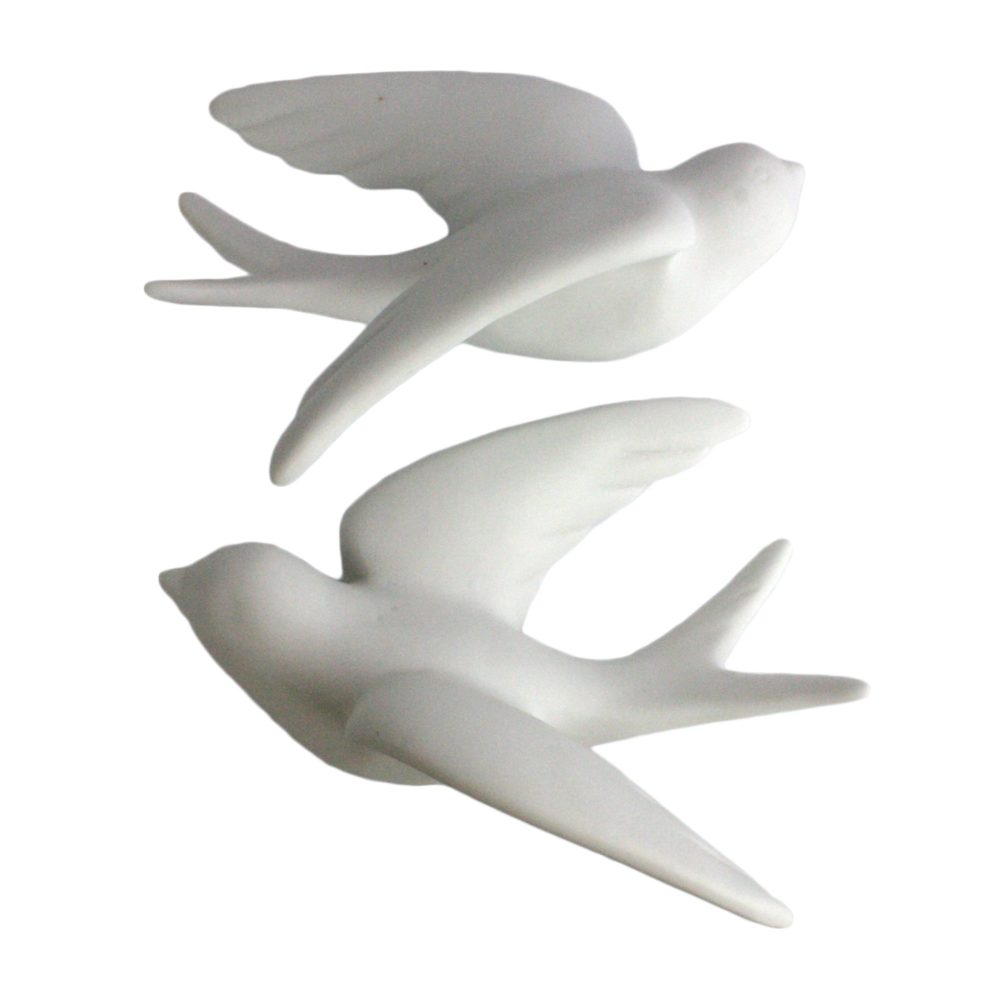 Large Pair of White Ceramic Sparrows by HomArt