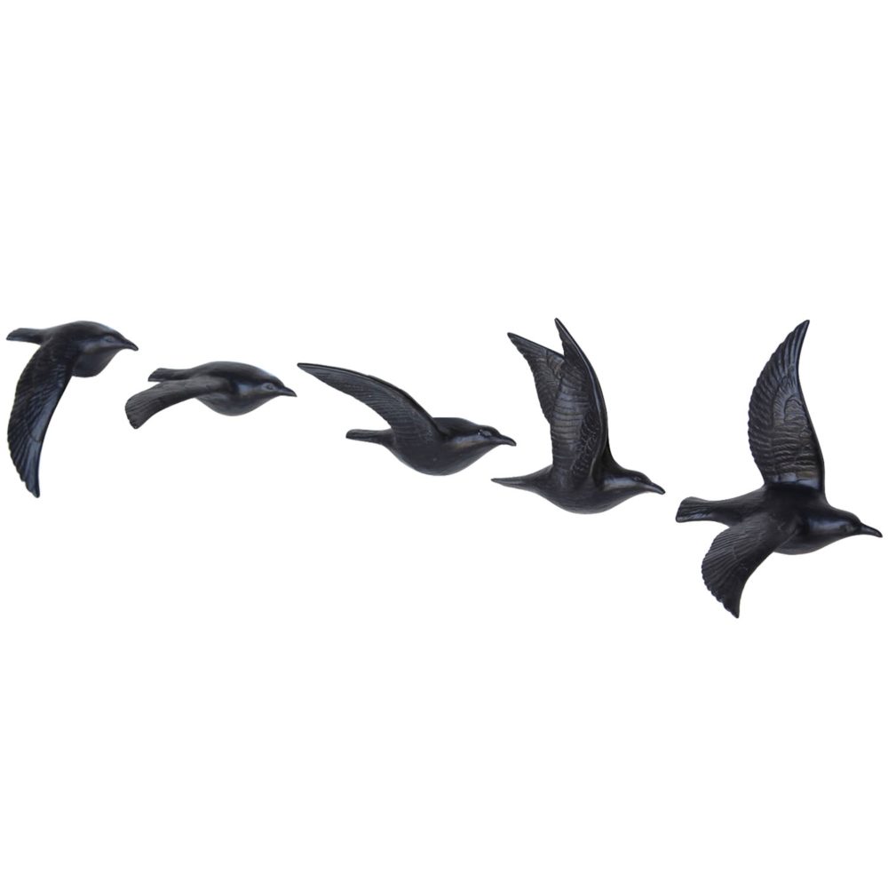 Set of 5 Matte Black Bone China Flying Gulls - Image 2