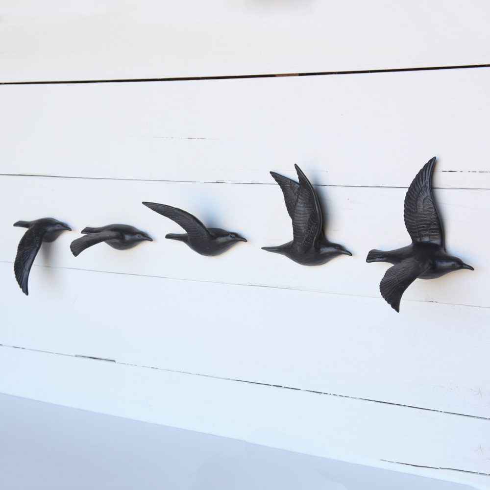 Set of 5 Matte Black Bone China Flying Gulls - Image 3