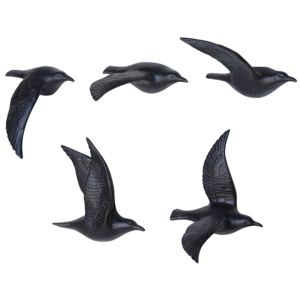 Set of 5 Matte Black Bone China Flying Gulls