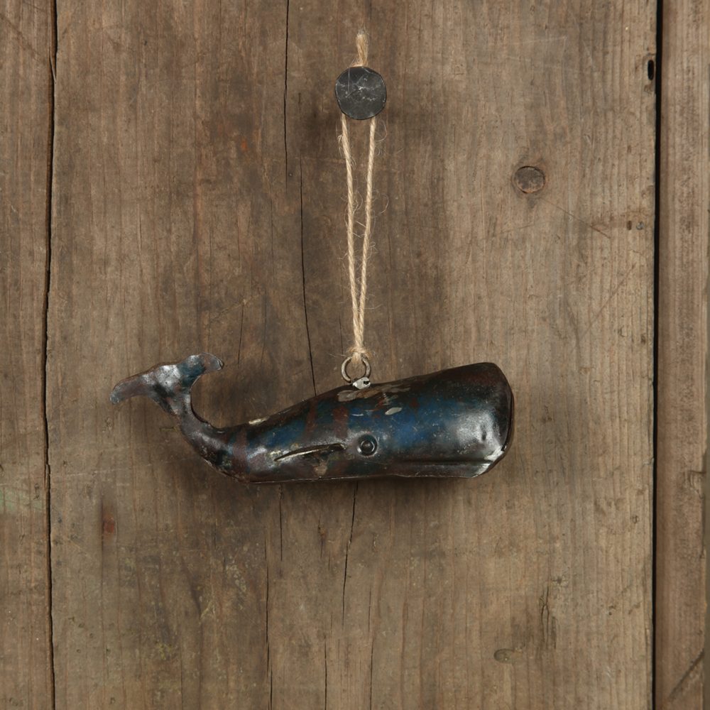 Reclaimed Metal Whale Ornament Set of 2 by HomArt - Image 3
