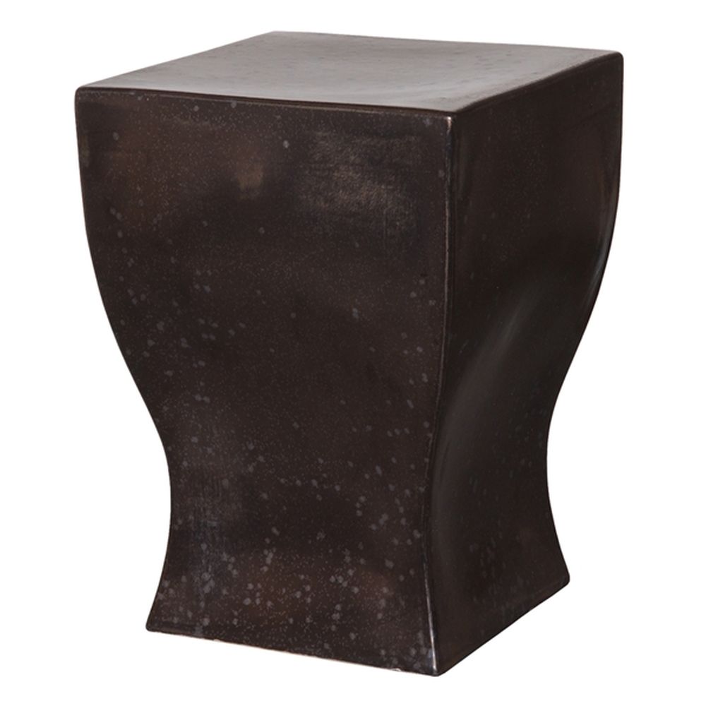 Square Curvy Gunmetal Ceramic Garden Stool