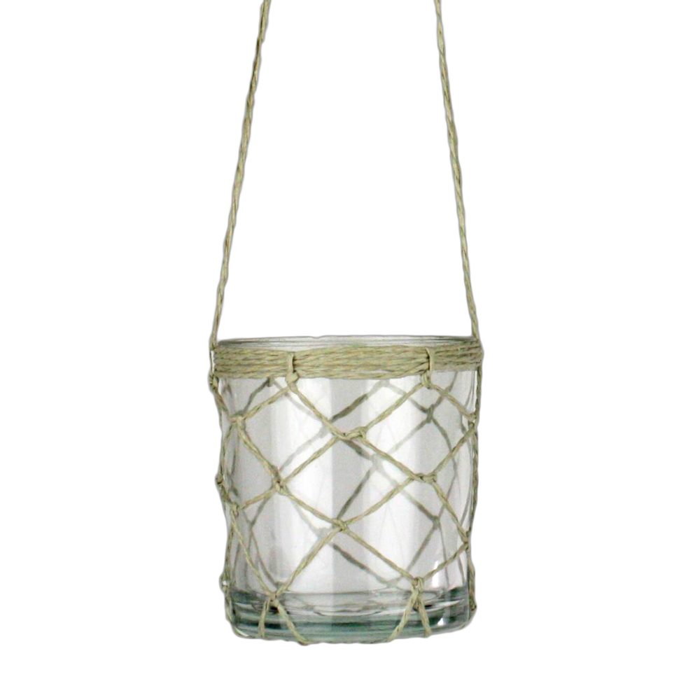 Small Clear Hanging Jute Tealight Holder by HomArt