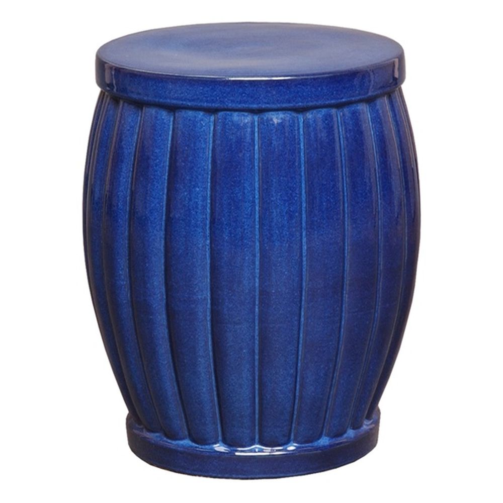Large Blue Fluted Ceramic Garden Stool - Seven Colonial