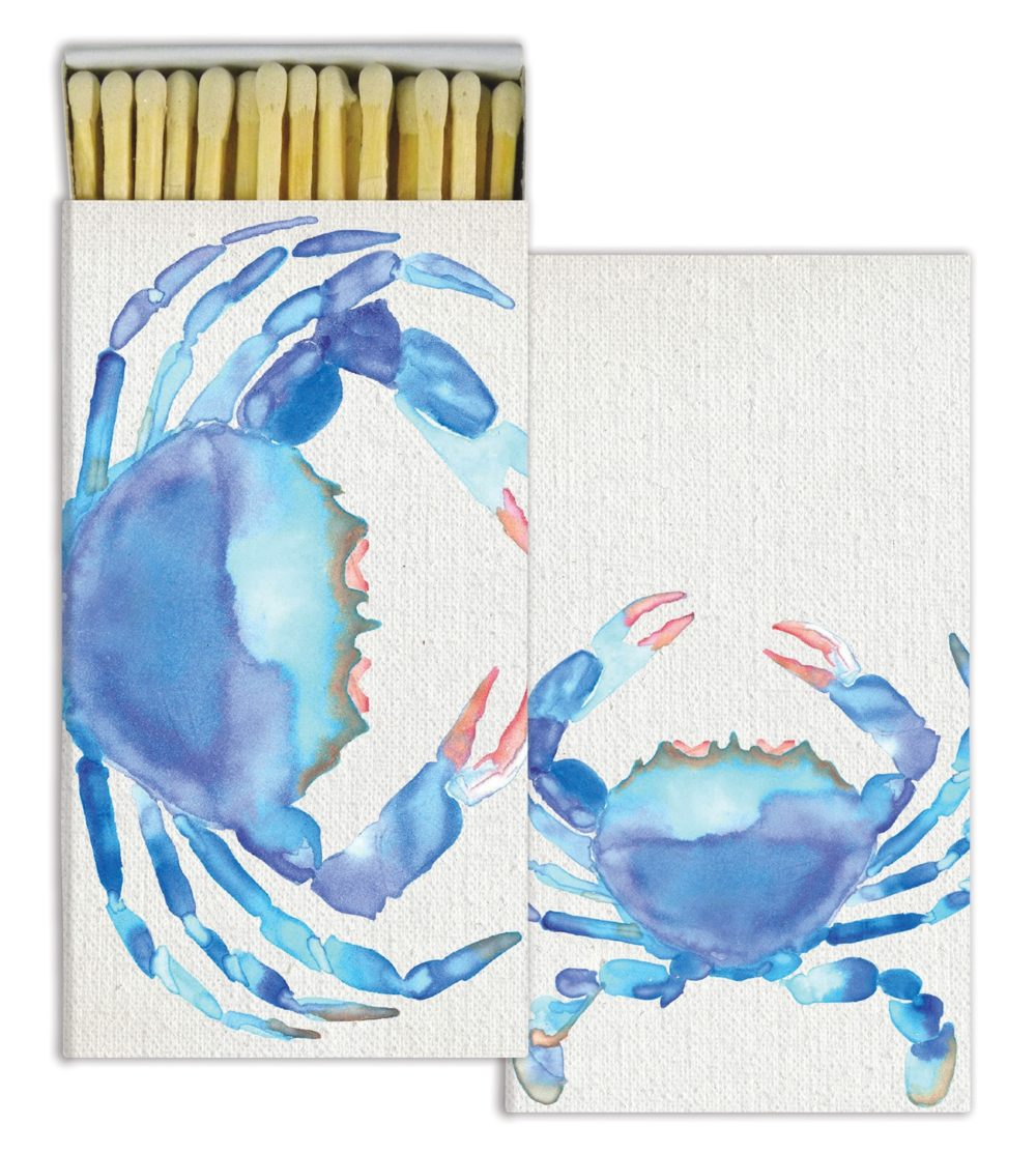 Watercolor Crab Matches Set of 6 Boxes by HomArt
