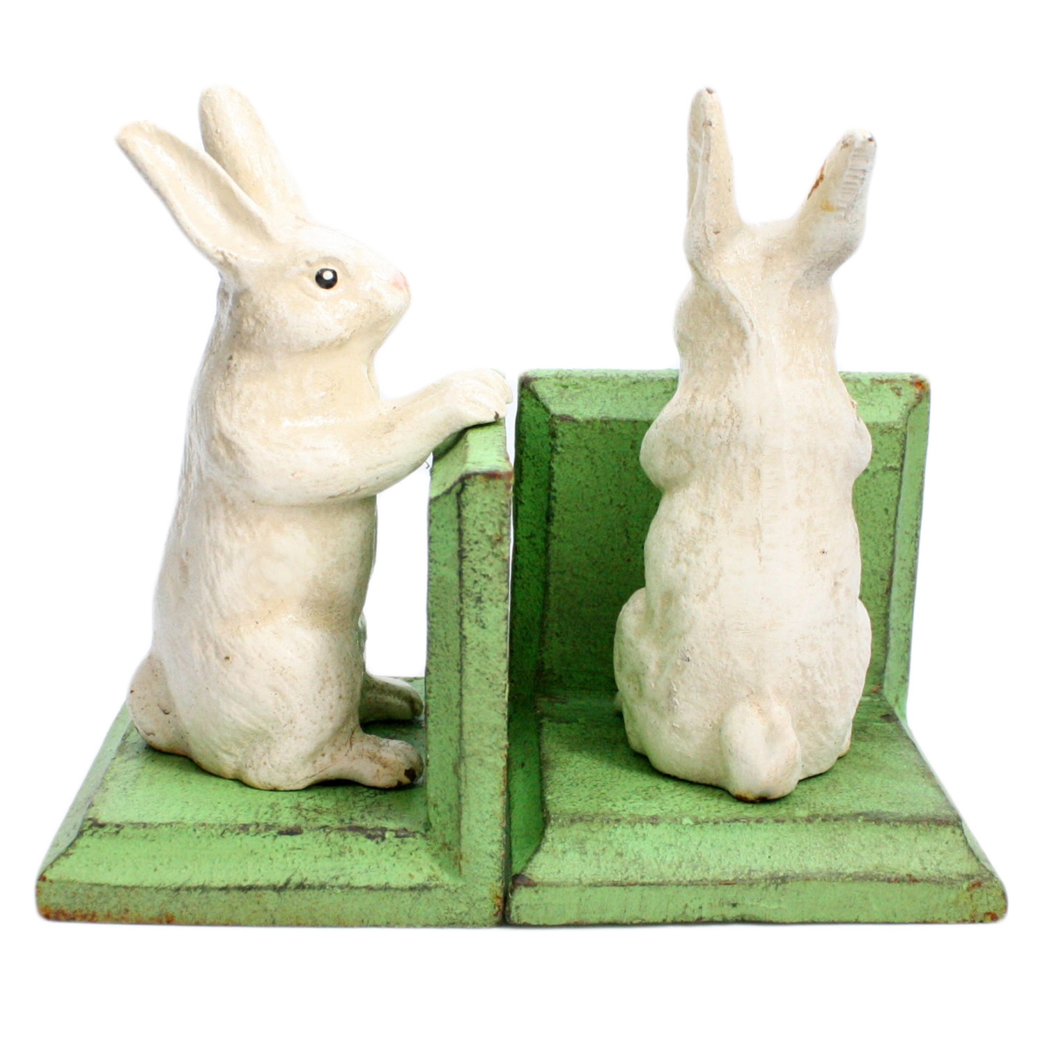 Cast Iron White Bunny Bookends by HomArt Seven Colonial