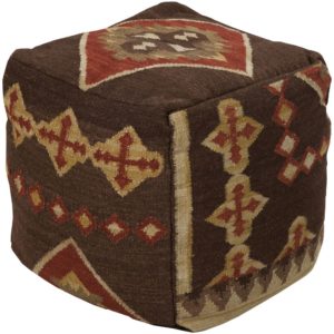 Chocolate, Burgundy, and Gold Frontier Pouf by Livabliss