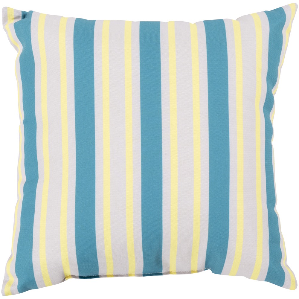 Aqua and Golden Haze Rain Outdoor Pillow by Livabliss