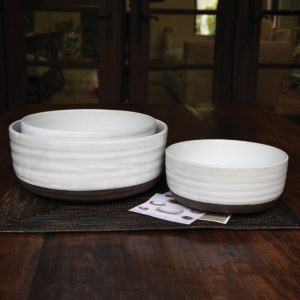Liam Partial Glaze Ceramic Serving Bowls Set of 3 by HomArt