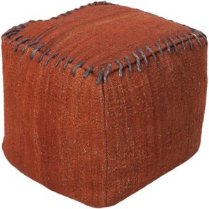 Bright Red and Dark Brown Woodstock Pouf by Surya
