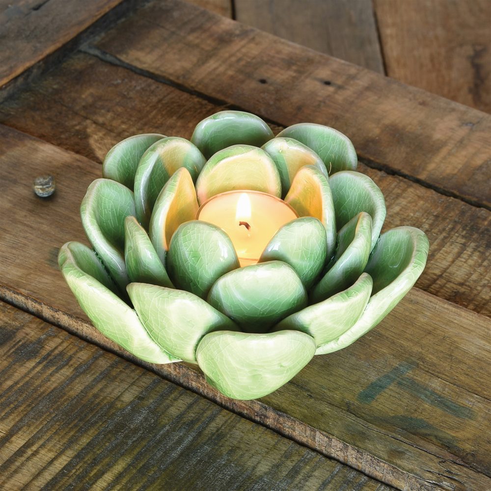 Green Succulent Tealight Holder by HomArt