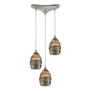 Vines 3-Light Pendant In Satin Nickel And Tan Glass by ELK
