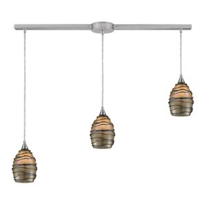 Vines 3-Light Linear Pendant In Satin Nickel And Tan Glass by ELK