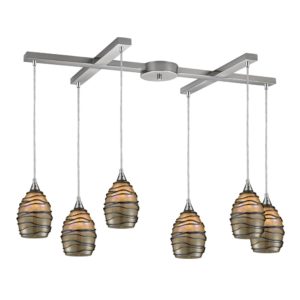 Vines 6-Light H Pendant In Satin Nickel And Tan Glass by ELK