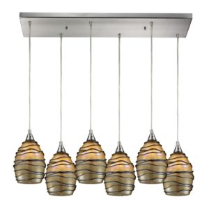 Vines 6-Light Pendant In Satin Nickel And Tan Glass by ELK