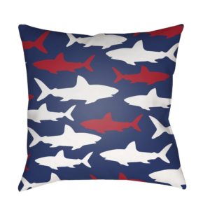 Red, White and Blue Sharks Outdoor Pillow by Surya