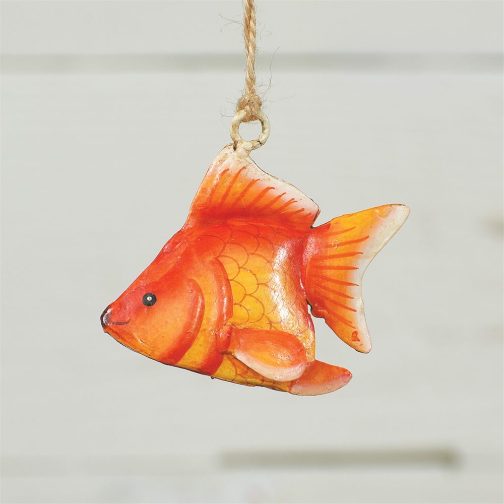 Painted Metal Goldfish Ornament Set of 2 by HomArt