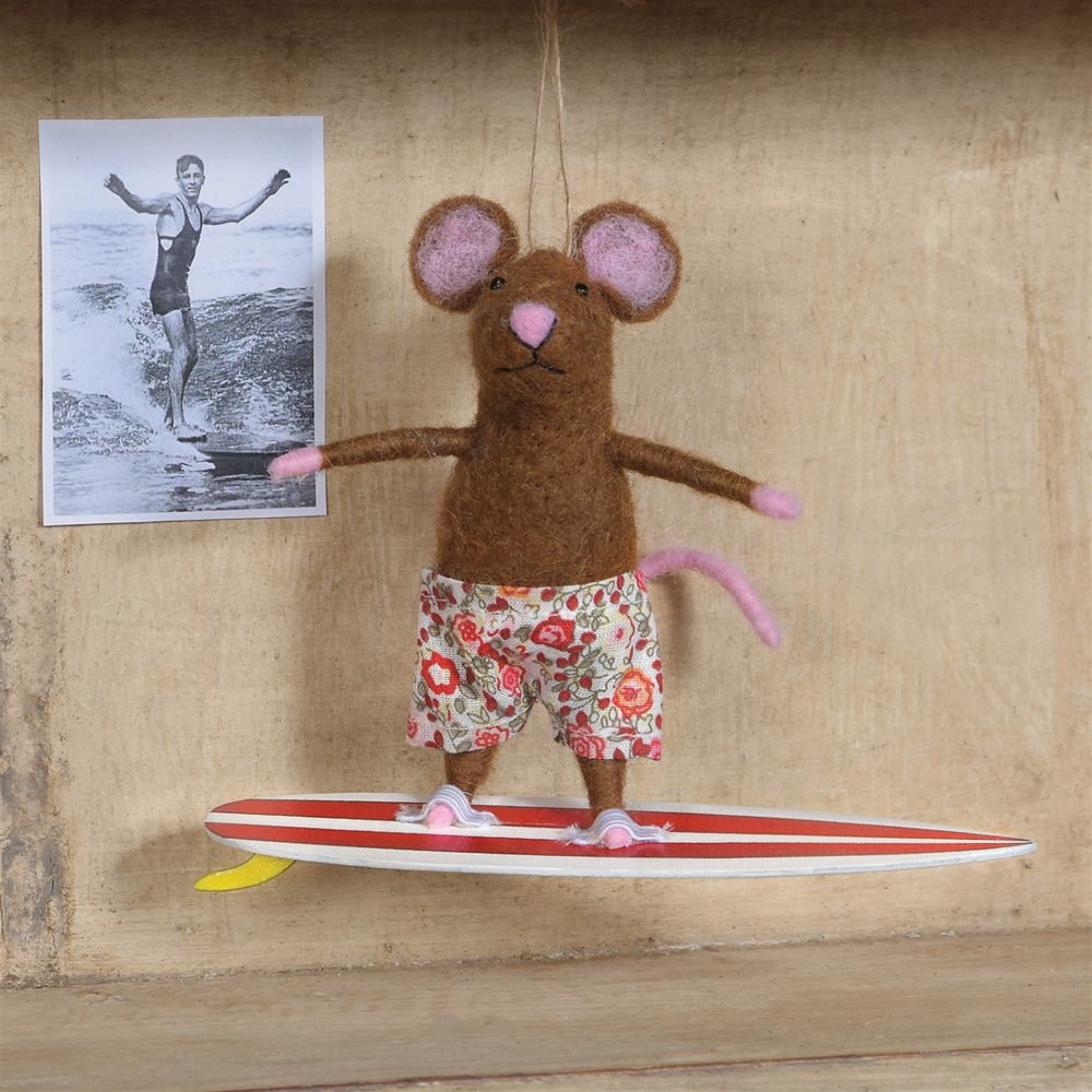 Felt Surfer Mouse Ornament Set of 2 by HomArt
