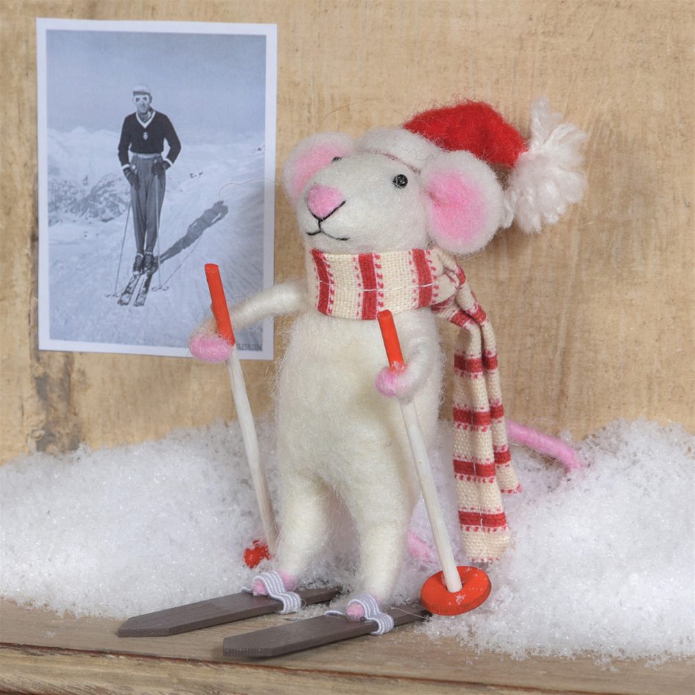 Felt Skier Mouse Ornament Set of 2 by HomArt