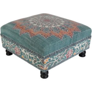 Dark Green and Orange Surat Ottoman by Surya