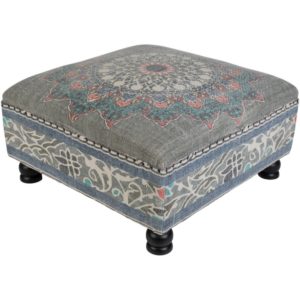 Medium Gray and Aqua Surat Ottoman by Surya