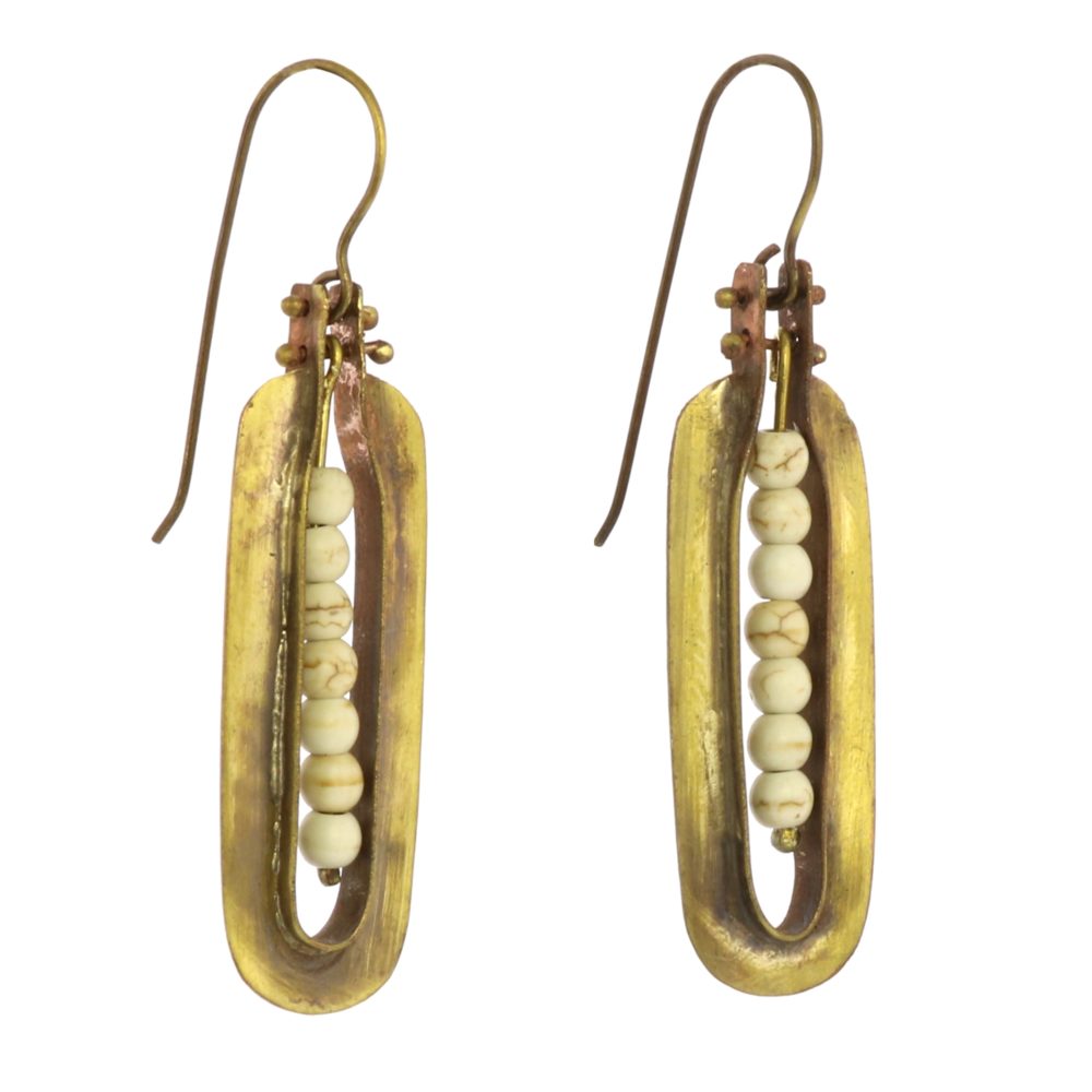 Kona Brass Earrings with Howlite Stones by Ora Ten - Seven Colonial