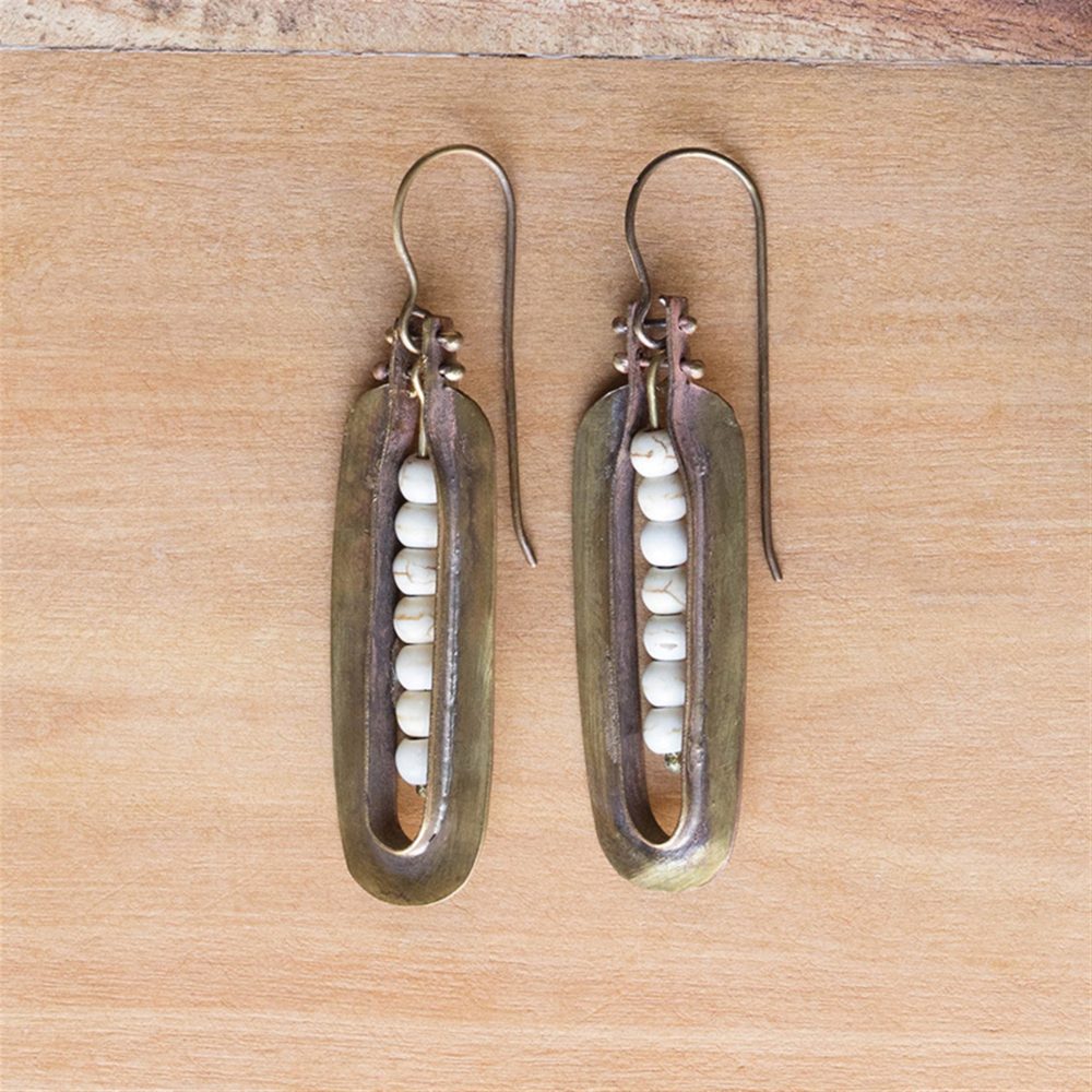 Kona Brass Earrings with Howlite Stones by Ora Ten