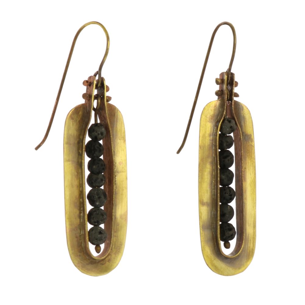 Kona Brass Earrings with Lava Stones by Ora Ten - Image 3