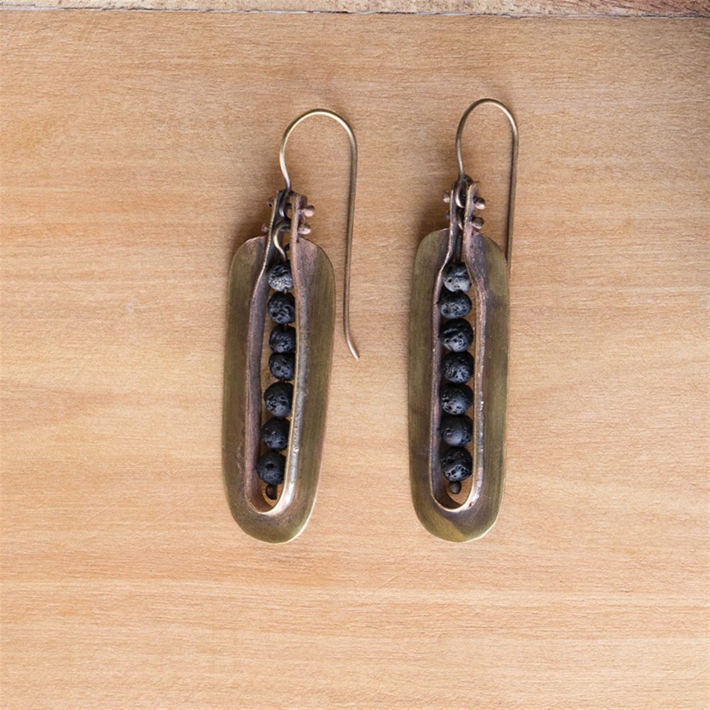Kona Brass Earrings with Lava Stones by Ora Ten