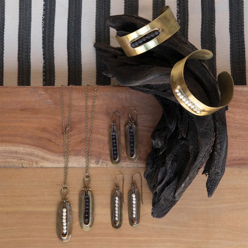 Kona Brass Earrings with Lava Stones by Ora Ten - Image 2