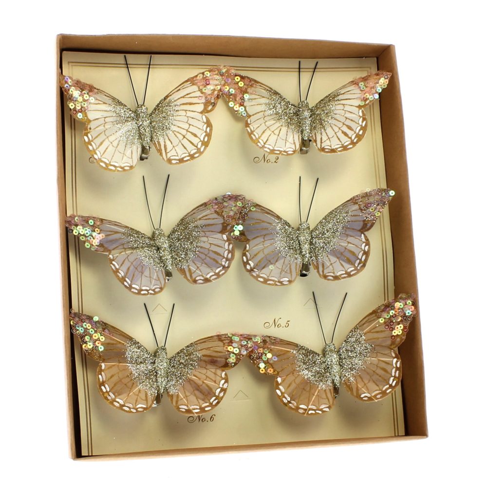 Box of 12 Assorted White, Grey, and Taupe Mandarin Glitter Butterflies - Image 2