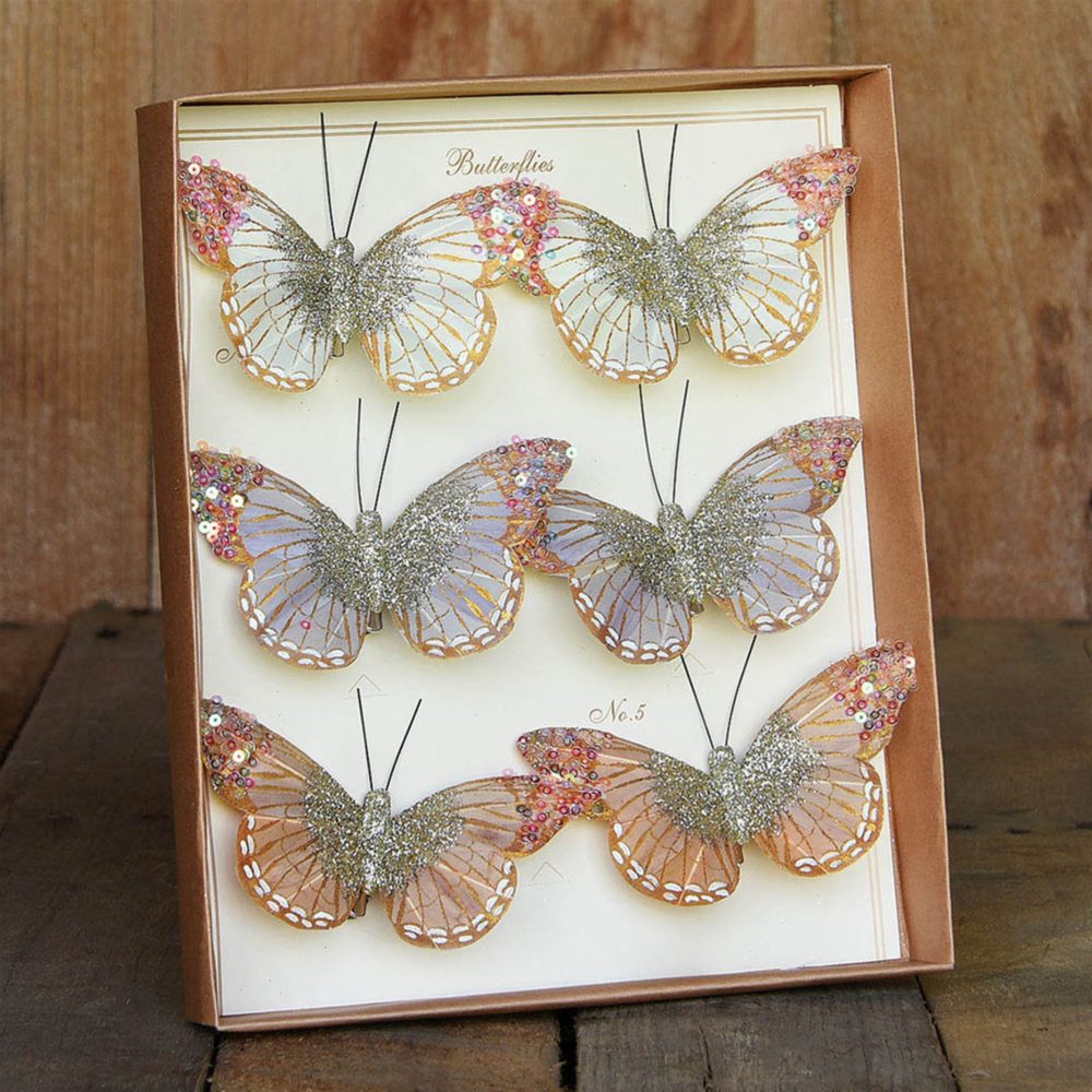 Box of 12 Assorted White, Grey, and Taupe Mandarin Glitter Butterflies - Image 3