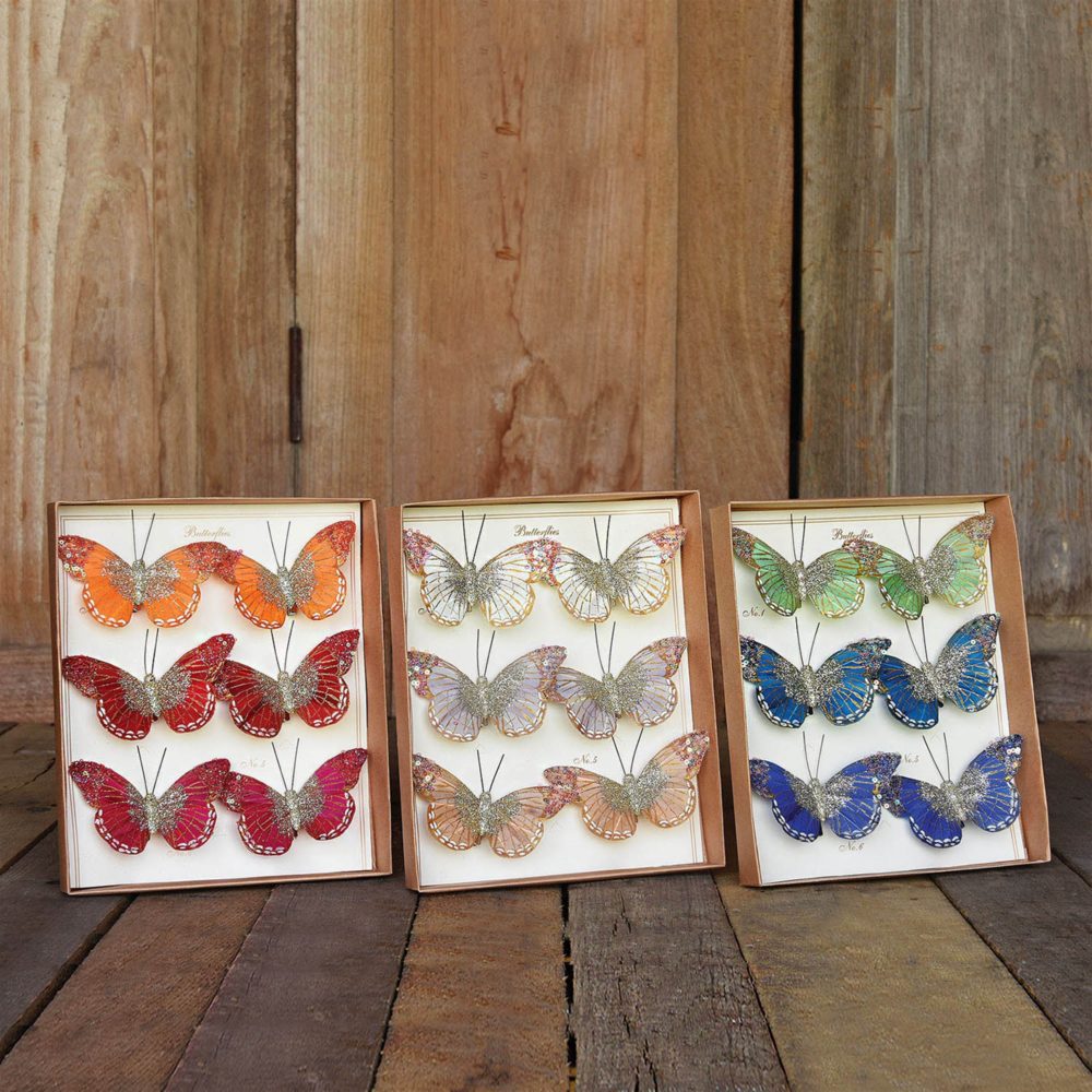 Box of 12 Assorted Green, Teal, and Cobalt Mandarin Glitter Butterflies - Image 3