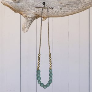 Aqua Seaglass and Brass Beaded Necklace by Ora Ten