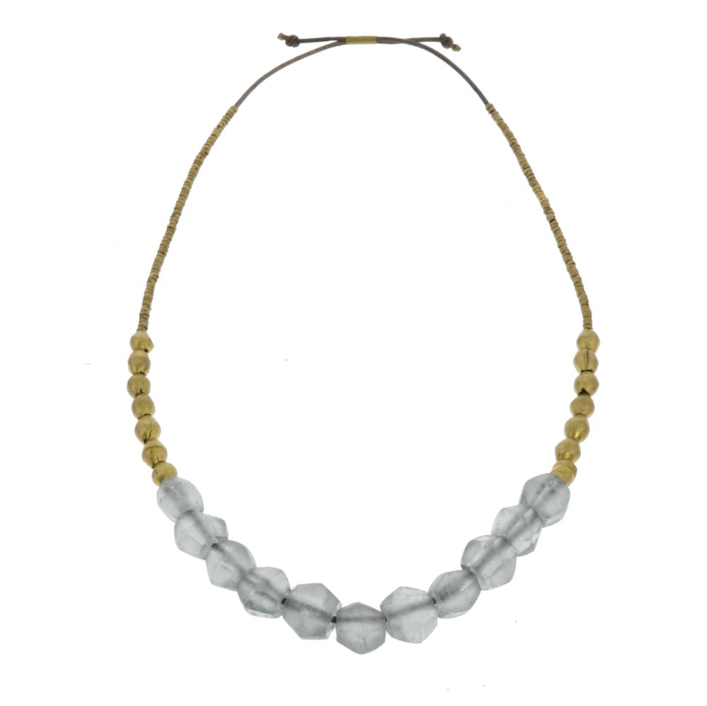Grey Seaglass and Brass Beaded Necklace by Ora Ten - Image 3