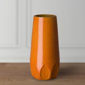 Tall Calyx Vase with Bright Orange Glaze