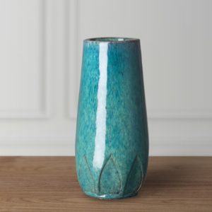 Tall Calyx Vase with a Teal Glaze