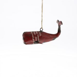 Red Reclaimed Metal Whale Ornament Set of 2 by HomArt