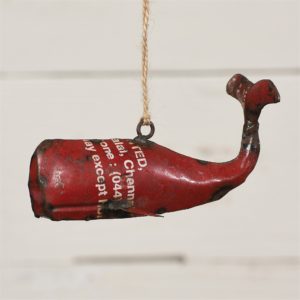 Red Reclaimed Metal Whale Ornament Set of 2 by HomArt