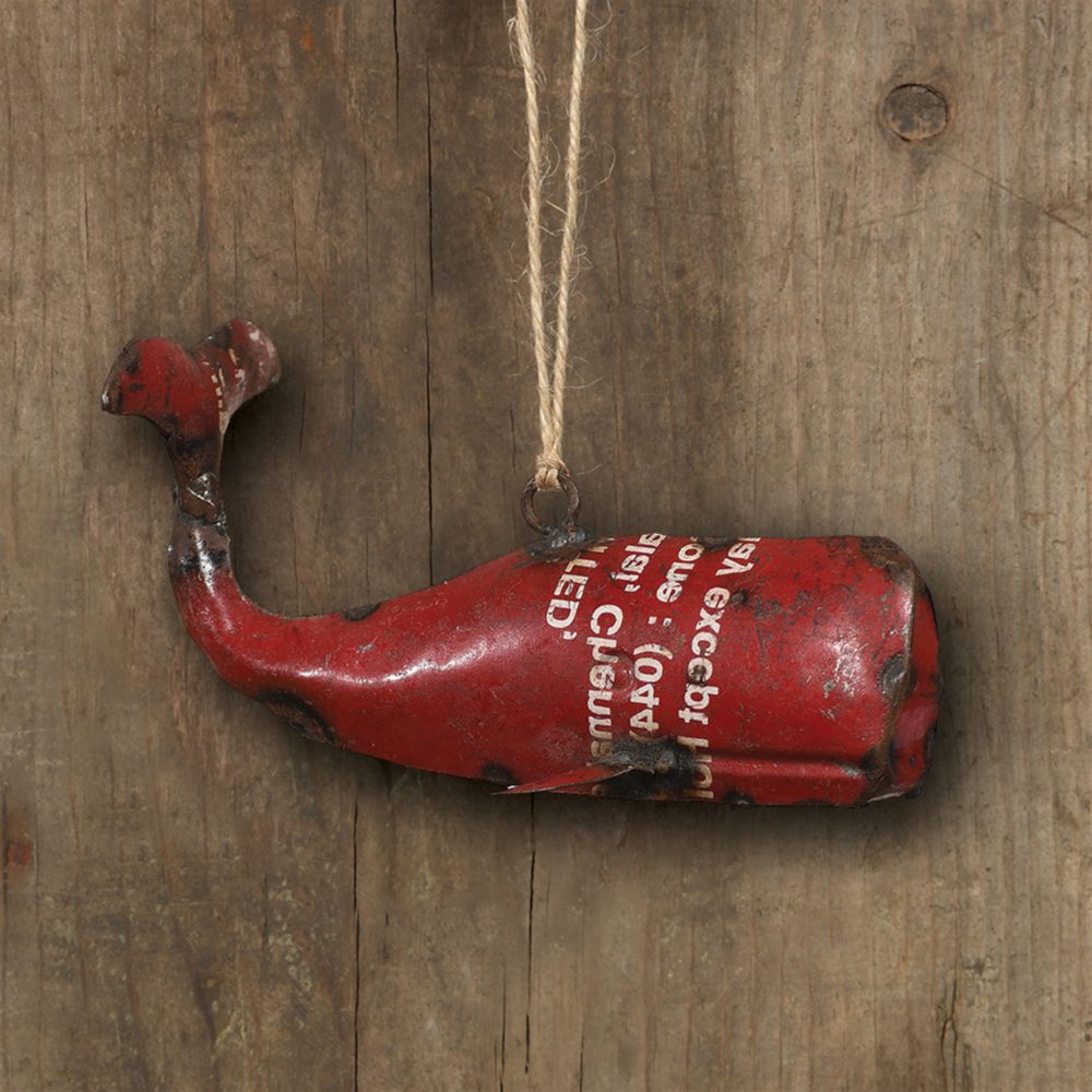 Red Reclaimed Metal Whale Ornament Set of 2 by HomArt - Image 2
