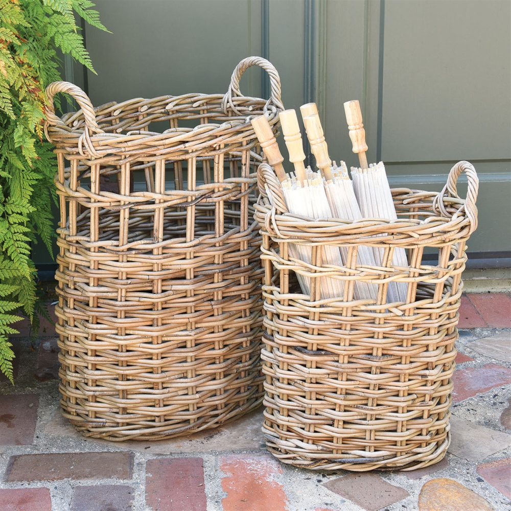 Rustique Grey Newhaven Rattan Umbrella Baskets Set of 2 by HomArt