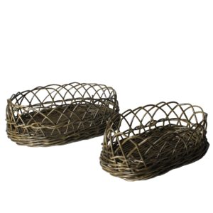 Rustique Dark Grey Stamford Rattan Baskets Set of 2 by HomArt