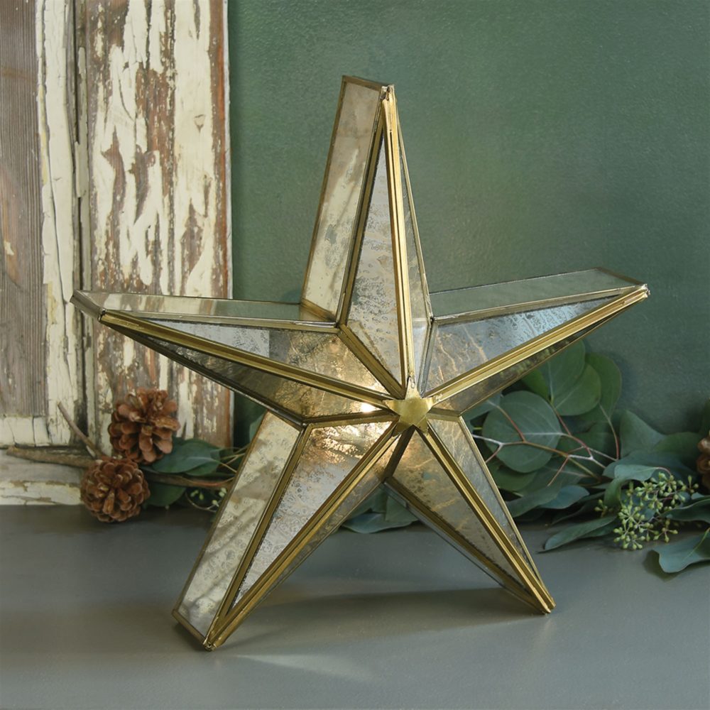 Medium Brass Glass Mirrored Star Candle Holder by HomArt