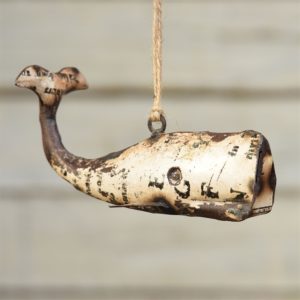 White Reclaimed Metal Whale Ornament Set of 2 by HomArt