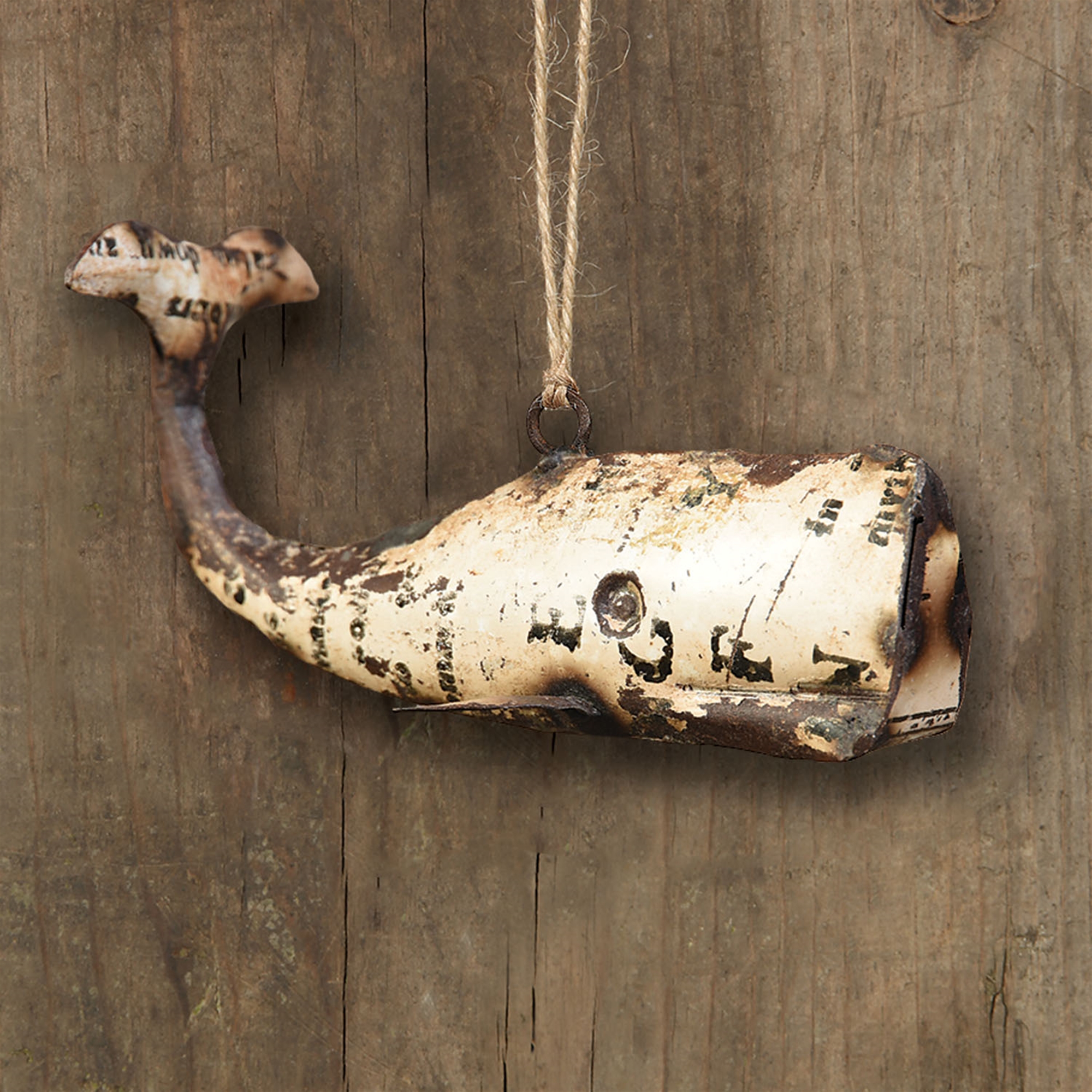 White Reclaimed Metal Whale Ornament Set of 2 by HomArt - Image 2