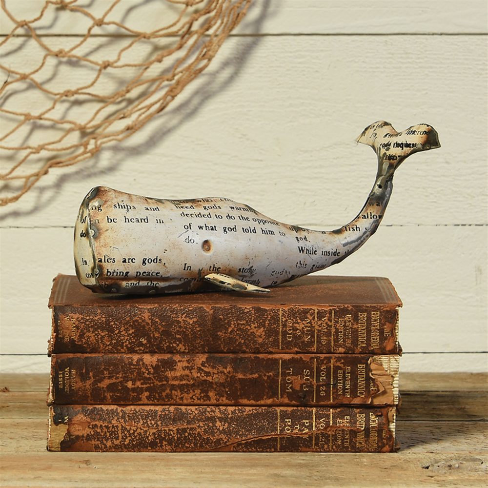 Small White Reclaimed Metal Whale by HomArt