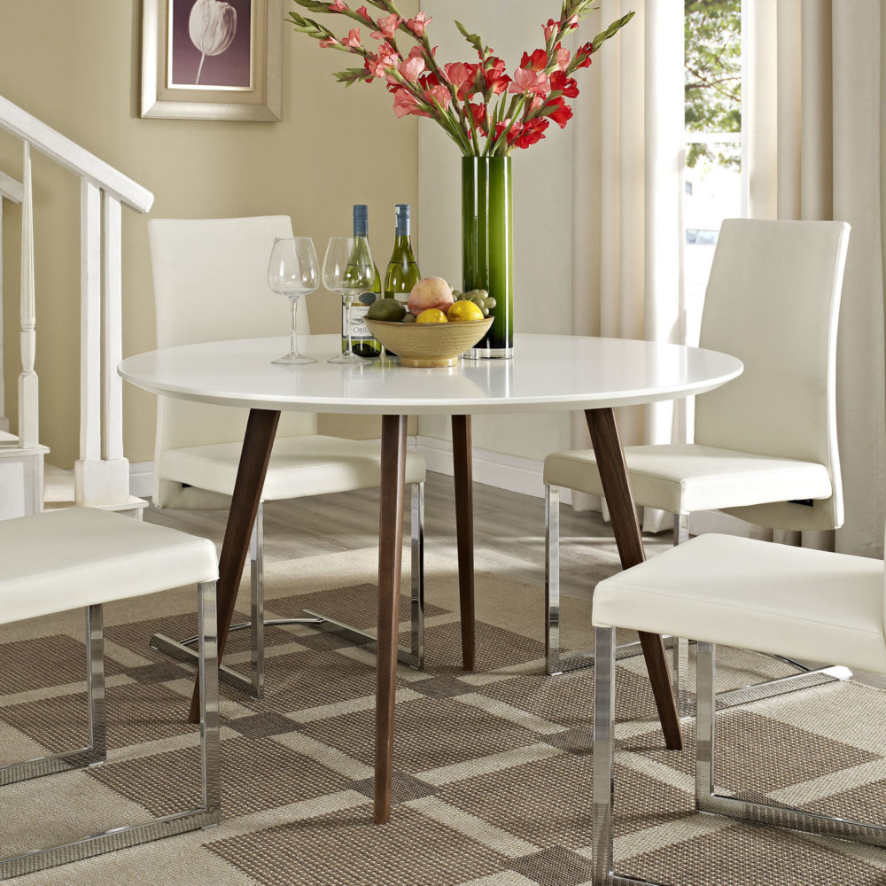 Platter Round Dining Table in White by Modway
