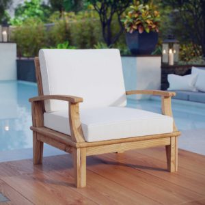 Marina Outdoor Patio Teak Armchair in White by Modway